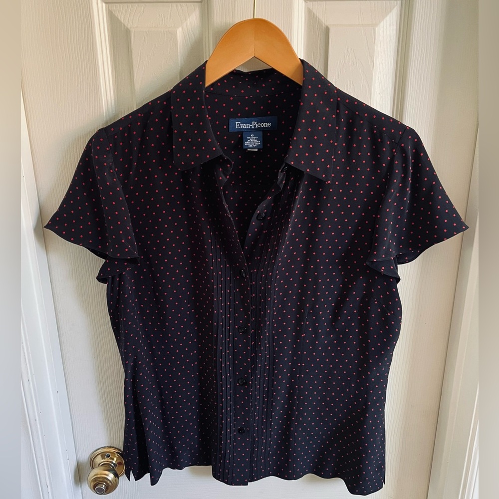 Evan Picone Black Shirt with Res Dot Print - Women's Short Sleeve